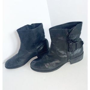 Sam Edelman Womens 10 Kasey Leather Black Boots Side Zip With Buckle & Strap